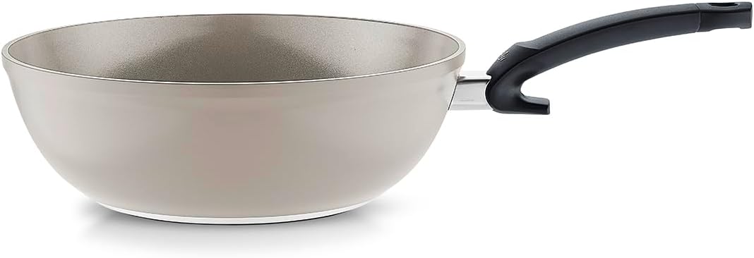 Fissler Ceratal Comfort Ceramic 12 Inch Non-Stick Wok, Warm Grey, Made without PFAS