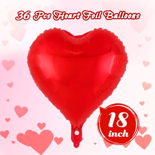 Image of 36 Pcs Red Heart Balloons,18 Inch Heart Foil Balloons Valentine Balloon for Wedding Engagement Party Valentine Day Decorations