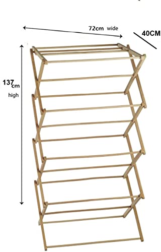 HOMION Foldable Wooden Concertina Design Drying Rack - Large Bamboo 4 Tier Free Standing Airer - Image 4