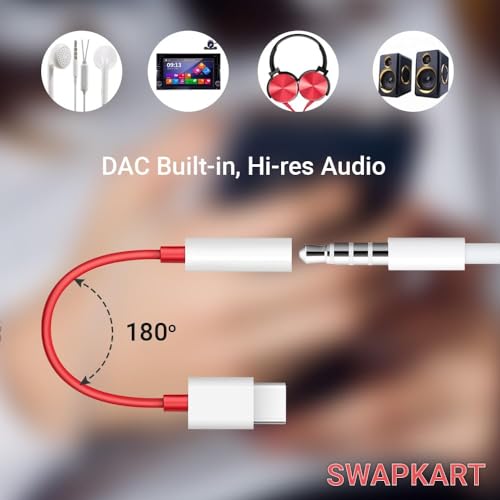 Image of ONE PLUS Type C to 3.5mm Splitter Audio Jack Converter Adapter Headphones Jack Compatible with only One Plus Devices 6 6T 7 7T 8 8T and Pro Devices(Earphone's Volume Up Down Keys,Mic Supportable