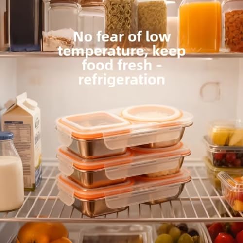 Image of Motka Stainless Steel Bento Lunch Box with 2 Compartment | 460 ml Leakproof Lid, Portion Control Meal Box | BPA Free Food Storage Container | Dishwasher, Freezer Safe | Office School Travel - Orange
