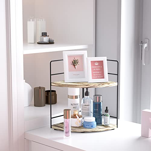 Zgo 2-Tier Bathroom Counter Organizer, Corner Bathroom Organizer Countertop, Makeup Organizer For Vanity Skincare Organizers And Storage, Kitchen Counter Shelf Organizer Perfume Organizer(Wood) #TOP1