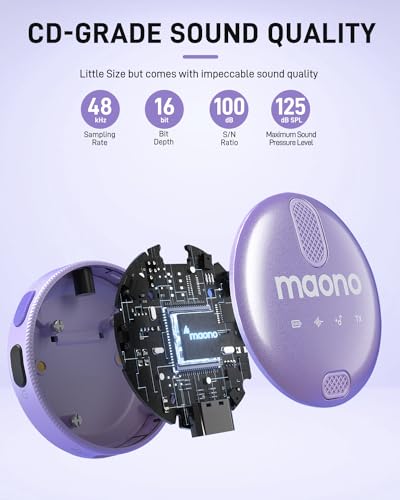 Image of MAONO Wireless Collar Mic for YouTube PC and Type C Mobile, Noise Cancellation Lapel mic with 6H Battery, 100m Transmission, Gain, Mute, Monitoring for YouTube, Vlogging, Podcasting (WM620-Purple)