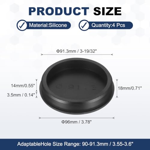 Image of MECCANIXITY 4pcs T-Shaped Silicone Plugs 91.3mm 3-19 /32 Inch Dia Snap in Plug Hole Seal Cover Round Rubber Stopper for 90-91.3mm Holes Kitchen Rubber Bulkheads Waterproof Sealing, Black