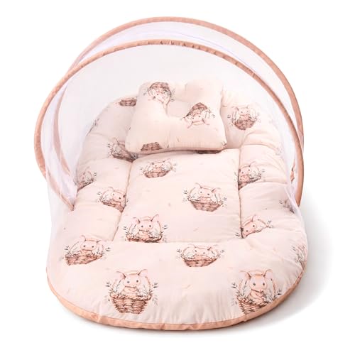 Image of Bibs&Cribs Baby Nest Bedding Set for Newborn Infants with Mosquito Net Mattress Pillow Portable Baby Lounger Travel Bed Resting Nest for Baby Boys and Girls