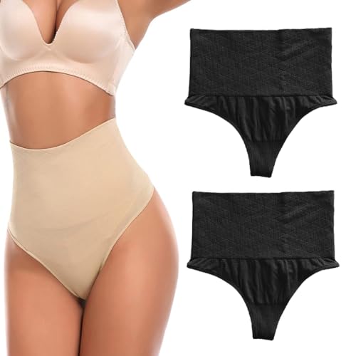WiLLab Tanga com controlo de barriga, cuecas modeladoras de cintura alta para mulher, calcinhas de controlo modeladoras para mulher, B + B, XXL