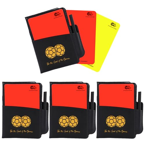 Soccer Referee Cards (4-Pack), Soccer Red and Yellow Cards Set with Leather Wallet, Scorebook, Pencil for School, Soccer Games, Party