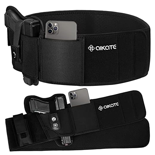 AIKATE Upgraded Belly Band Holster for Concealed Carry, Deep Concealment Gun Holster for Men, Waistband Holsters Fits for Glock 19, 17, M&P Shield 9MM Most Pistols (Fits Belly Up to 45", Right)