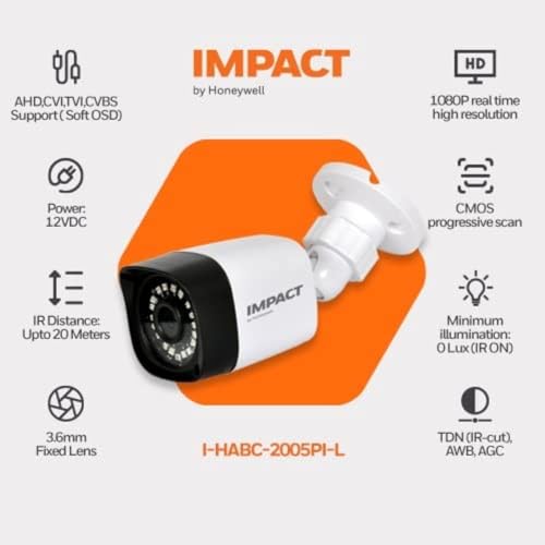 Image of IMPACT BY HONEYWELL 2MP CCTV Security Kit with 4 Channel DVR, 4 Bullet Cameras, 1TB Hard Disk, Power Supply, Cable Roll, BNC Connectors & DC Pin, Indoor Outdoor Use, White, Made in India
