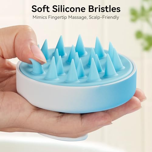 Image of HEETA Scalp Massager Hair Growth, Soft Silicone Scalp Scrubber Shampoo Brush for Exfoliation, Dandruff Removal Head Massage Stress Relax, Wet & Dry Use for Thick Thin Curly Hair Care, Gradient Blue