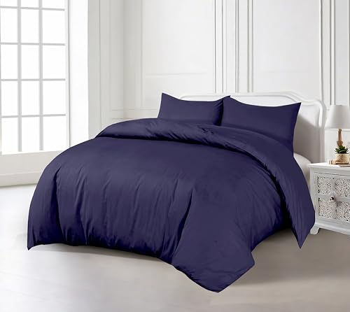 Crescent Collection Plain Duvet Cover With Pillowcase Percale Quilt Cover Bedding Set (Navy, Super King)