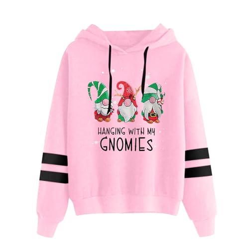 Sudaderas para mujer, con estampado de copo de nieve, con capucha, manga larga, informal, de forro polar, holgadas, para invierno, 02#_rosa, L