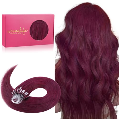 Image of WENNALIFE Microlink Hair Extensions Human Hair, 50g 50s 24 Inch Light Burgundy Remy Hair Microbead Micro Link Microloop Microring Invisible Straight Natural Fusion Installation