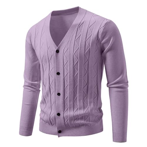 Men's Casual V-Neck Button-Front Cardigan Sweater with Cable Knit Pattern Long Sleeve Knitted Cardigan3