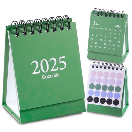 Mini Desk Calendar, Small Size Green Desktop Calendar,Mini Desk Top Calendar with Stickers,2024 Jul-2025 Dec Desk Calendar UK for Home Office School