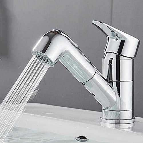 Robinet de salle de bains extractible en laiton chromé et mitigeur de lavabo