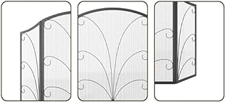 Kingson 3-Panel Arched Fireplace Screen Decorative, Handcrafted Scroll Wrought Iron Fireplace Spark Guard Cover -Pewter Spotted