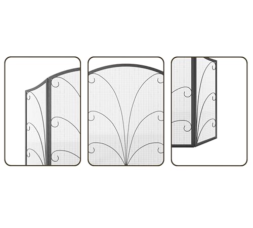 Kingson 3-Panel Arched Fireplace Screen Decorative, Handcrafted Scroll Wrought Iron Fireplace Spark Guard Cover -Pewter Spotted