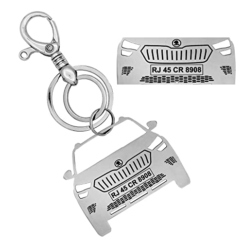 Image of Premium Personalized Stainless Steel Car Key Chain Customized Car Number Plate On Your Car Model Keychain Best Gift For Him Memorial Gift Keychain, Silver