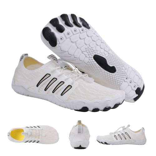 Image of SIOSNETA Hike Barefoot Shoes for Women Men, Breathable Non-Slip Athletic Footwear, Wide Toe Water Shoes for Hiking, Non-Slip Neuropathy Shoes for Women Men, Grounded Comfort wear White Black