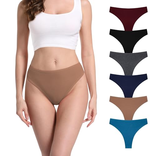 Image of 6 Pack Women's Ribbed Cotton Thongs High Waist Panties Underwear | GAREDOB 6 Pack Women's Ribbed Cotton Thongs High Waist Seamless Panties Plus Size High Rise No Show Underwear