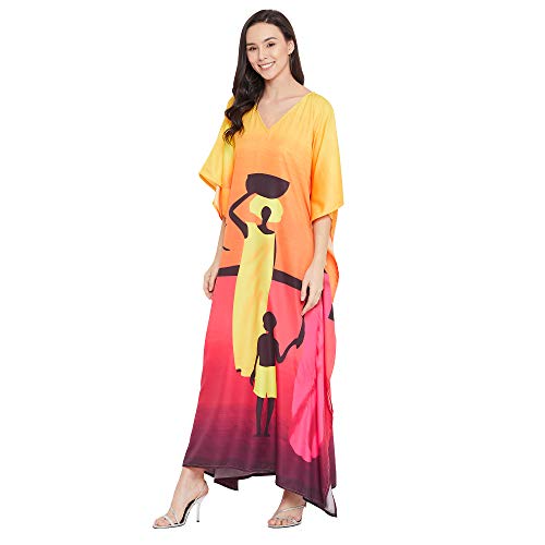 Image of Oussum Plus Size Kaftan Dresses for Women, Polyester Summer Caftan Cover Up Maxi Beach Dress, 1X-3X