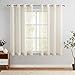 Produktbild TOPICK Voile Vorhang Mit Ösen Kurz Sheer Vorhänge Transparent Gardine Gaze Paarig Ösenschals für Wohnzimmer Schlafzimmer Küche 145 cm x 140 cm(HxB) 2er - Set Hell Beige