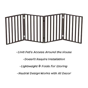 Pet Gate - 4-Panel Indoor Foldable Dog Fence for Stairs, Hallways or Doorways - 72x24-Inch Retractable Wood Freestanding Dog Gates by PETMAKER (Brown) Pet Gate – 4-Panel Indoor Foldable Dog Fence for Stairs, Hallways or Doorways – 72×24-Inch Retractable Wood Freestanding Dog Gates by PETMAKER (Brown)
