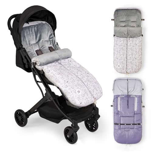 Interbaby Saco Silla Paseo Universal Saco Bebe Invierno Suave, Cálido, Afelpado | Saco Carro Bebe Invierno Desmontable, Doble Apertura, Lavado Fácil, Materiales Antialérgicos, Animales Gris