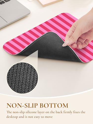 Image of Square Cute Striped Mouse Pad with Stitched Edge, Premium Waterproof Cloth Aesthetic Small Stripe Mouse Mat, Non-Slip Rubber Base Funny Mousepad Desk Accessories,Striped Hot Pink