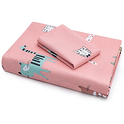 Sivio Kids Duvet Cover Set For Kids Weighted Blanket, 100% Cotton, 2 Pieces Toddler Bedding Set Gift For Boys And Girls, 36 X 48 Inch, Pink Cat #TOP6