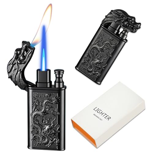 CYJBAO Feuerzeug - Sturmfeuerzeug mit edlem Drachen-Relief, verstellbare Stichflamme & weiche Flamme, nachfüllbares Butanfeuerzeug für Kerzen, Küche & Camping (ohne Gas) - Schwarz CYJBAO Feuerzeug - Sturmfeuerzeug mit edlem Drachen-Relief, verstellbare Stichflamme & weiche Flamme, nachfüllbares Butanfeuerzeug für Kerzen, Küche & Camping (ohne Gas) - Schwarz