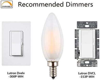 LED Candelabra Bulb, Dimmable C35 6W LED Filament Candle Bulb, E12 Base, Warm White 2700K, LED Light Bulb 50W Equivalent, 110-120VAC, 6 Pack (6 Watt, Bullet Top-Frosted Cover)