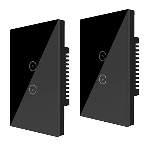 UseeLink Interruttore Della Luce Intelligente WiFi, con Touch Screen in Vetro Temperato, 2 Gang, Funziona con Alexa/Google Home, Telecomando, Timer, Conduttore Neutro Richiesto, Nero (2 PCS)