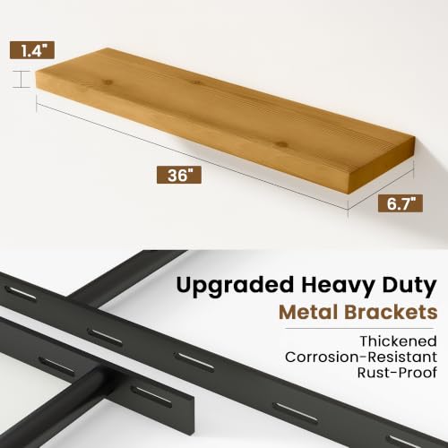 Image of Solid Wood Floating Shelves for Wall 36 inch,Natural Wooden Shelf Set of 2