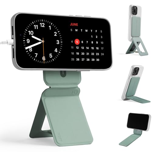 MOFT Phone Tripod Stand Compatible with iPhone 15/14/13/12 Series, Angle Adjustment & Strong Magnets MOVAS Vegan Leather Invisible Selfie Stick Tripod, Peppermint