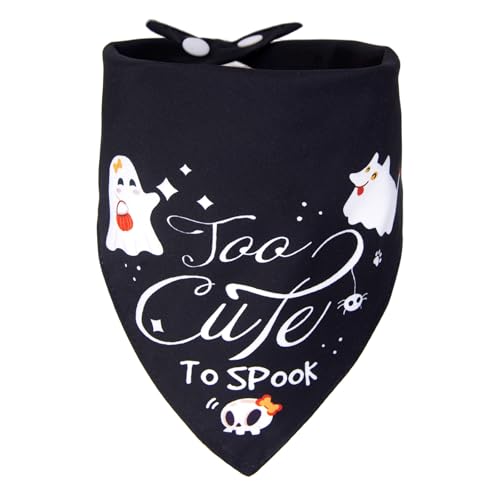ICEMOOD Bandanas d'Halloween pour chien avec inscription – Too Cute To Spook – Écharpe triangulaire pour chat de vacances, accessoires pour animaux de compagnie, petites et moyennes races, 2,3 à 13,6