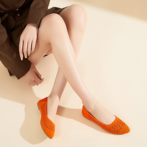 Hash Bubbie Women's Flats Shoes Women Comfortable Dress Shoes Pointed Toe Flats Ballet Flats Mesh Knit Flat Dressy Slip On Business Casual Shoes（Orange.us5） #TOP4