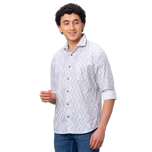 Image of Park Avenue Men's Slim Fit Pure Cotton Full Sleeve Cutaway Collar Solid Pattern Blue Casual Shirt