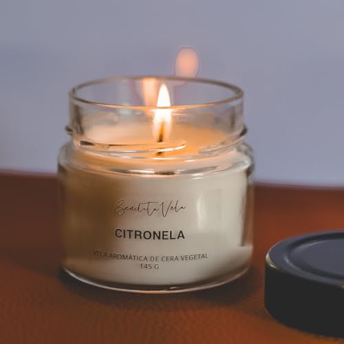 Vela citronela de cera vegetal e óleo essencial Bendita Vela