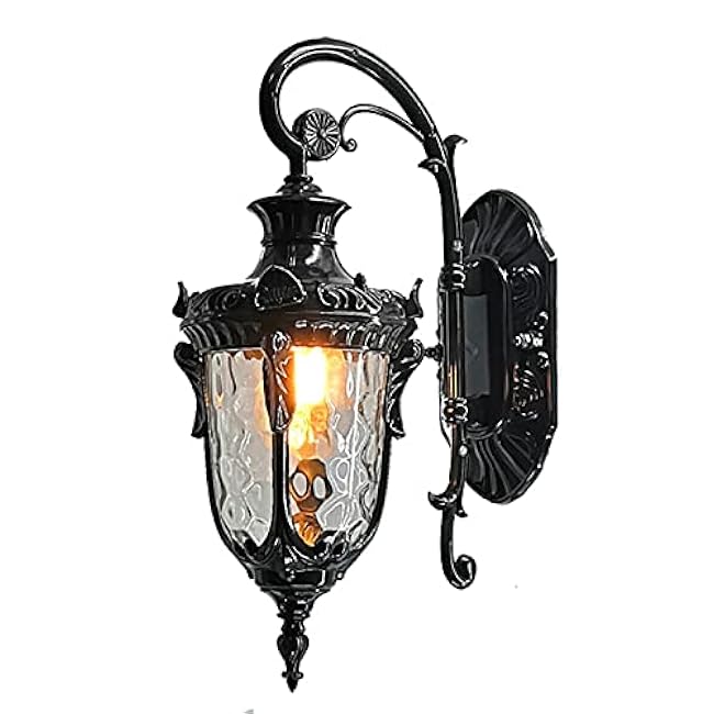 Black Outdoor Wall Light Fixture with Water Fall Glass Shade Wall Sconce Lighting Wall Mount for House Outdoor Wall Lanterns Lamp for Porch Patio Beach