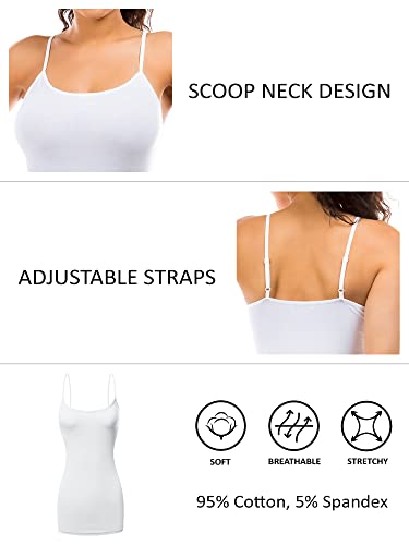 Image of Long Cotton Camisole Spaghetti Strap Tank Top for Women Basic Cami Tops Womens Undershirts - Pack 1-4