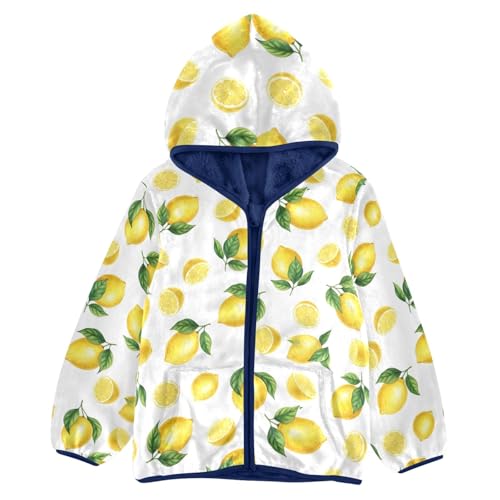 CHIFIGNO Lemons Green Leaves White Kids Zip up Hoodie Lightweight Soft Fleece Jacket 3T