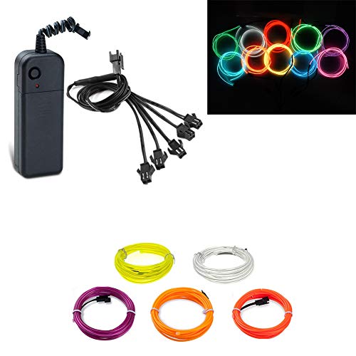 Cables EL de 5x1meter Luces de neón multicolores Cuerda de tubo Luz de decoración con pilas (Amarillo/Azul Hielo/Púrpura/Naranja/Verde Fluorescente)