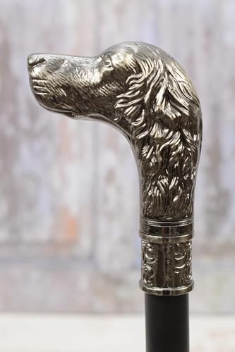 Adjustable Walking Cane with Silver Dog Head Handle, Aluminum Walking Stick for Men and Women, Hiking and Senior Support