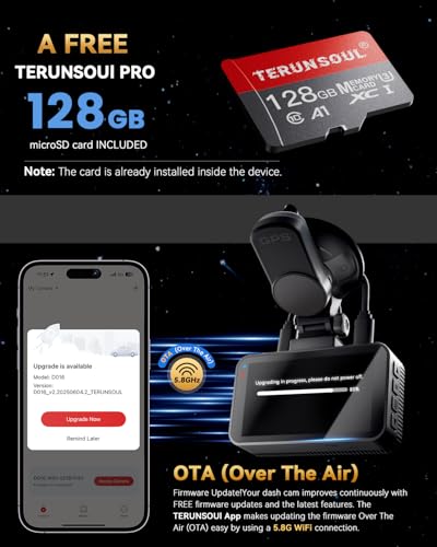 undefined TERUNSOUl 4K+4K Dash Cam Front and Rear, Free 128GB Card Included, 5.8GHz WiFi Dash Camera for Cars, Built-in GPS, G-Sensor, 170°Wide Angle, 3" IPS Screen, 24H Parking Mode, Support 512GB Max の商品画像 6
