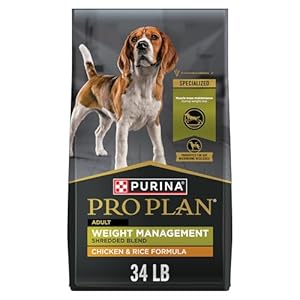 Purina Pro Plan Weight Management Dry Dog Food, Shredded Blend Chicken and Rice Formula – 34 lb. Bag