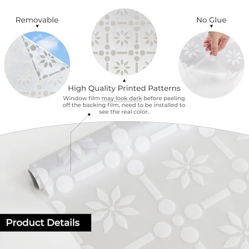Window Film Privacy Window Film Privacy Film for Glass Windows, No Glue Anti UV Self Adhesive Sun Block Decorative Stickers for Glass Privacy, Static Cling for Bathroom and Door ,Lattice44X200CM
