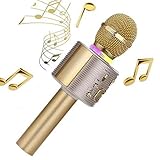 【3 in 1 Karaoke-Mikrofon】Die kabellosen Mikrofon-Lautsprecher können als Bluetooth-Lautsprecher, Musik-Player und Sprach-/Instrumentenaufnahme verwendet werden. Mini Home KTV für Musik spielen und singen. Integrierter 2600 mAh Akku, hält ca. 6-8 Stunden.