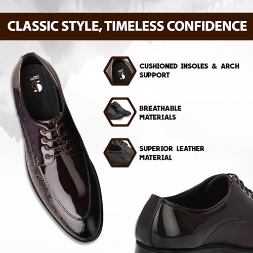 Image of STANPHORD Men Formal Derby Shoes | Textured Patent Leather Lace-Up | Cushioned Insole | Office Business Lightweight Dress Shoes (TPAL 7222)